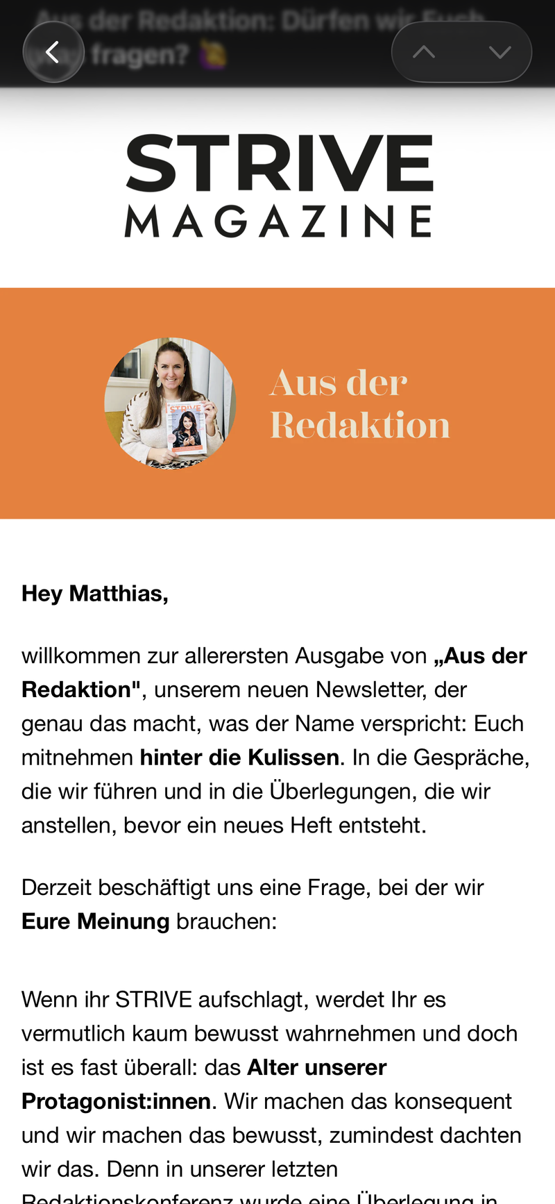 STRIVE Newsletter Vorschau